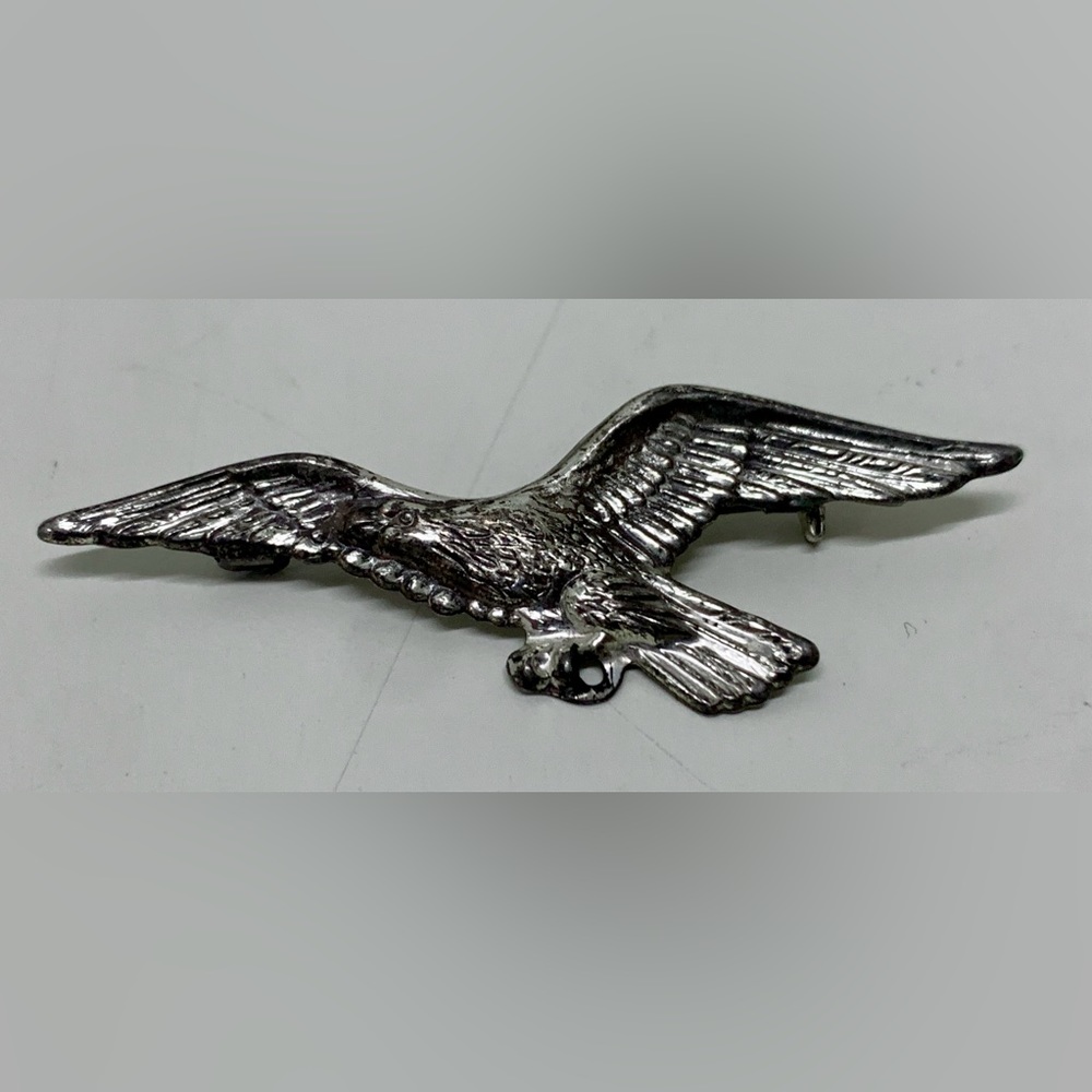 Mid Century Vintage Sterling Silver Bald Eagle Pinback Brooch